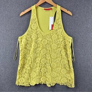 ELLE Lace Tank Top Size L Boho Floral Crochet Cotton Blend Festival Cottagecore